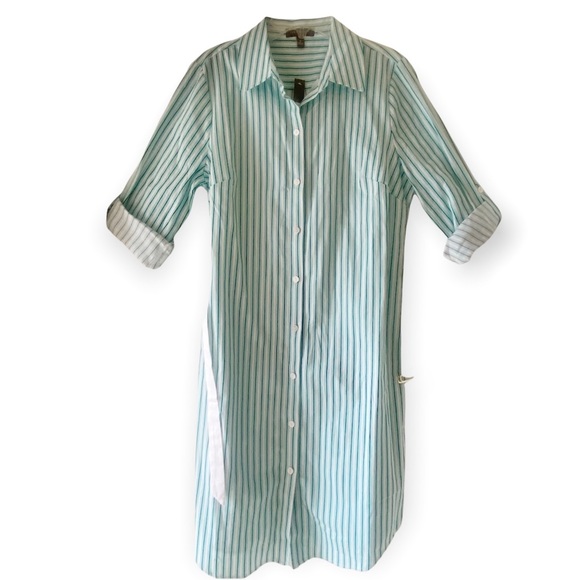 THE LIMITED Womens Calm Sea Convertible Sleeve Stripe Shirt Dress Stretch Cotton - Picture 12 of 16